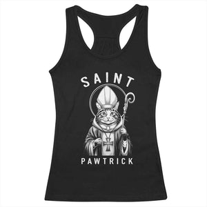 Funny St Patrick's Day Cat Racerback Tank Top Saint Pawtrick TS11 Black Print Your Wear