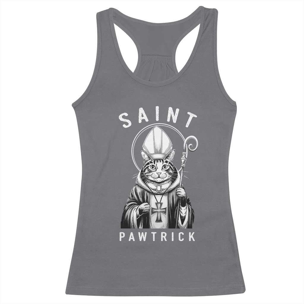 Funny St Patrick's Day Cat Racerback Tank Top Saint Pawtrick TS11 Charcoal Print Your Wear