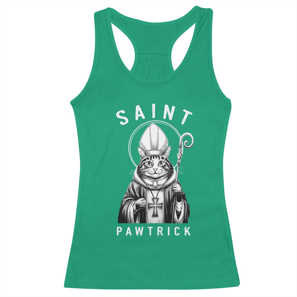 Funny St Patrick's Day Cat Racerback Tank Top Saint Pawtrick TS11 Irish Green Print Your Wear