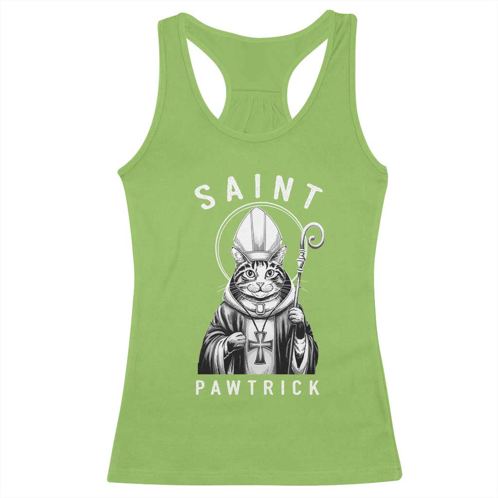 Funny St Patrick's Day Cat Racerback Tank Top Saint Pawtrick TS11 Lime Print Your Wear