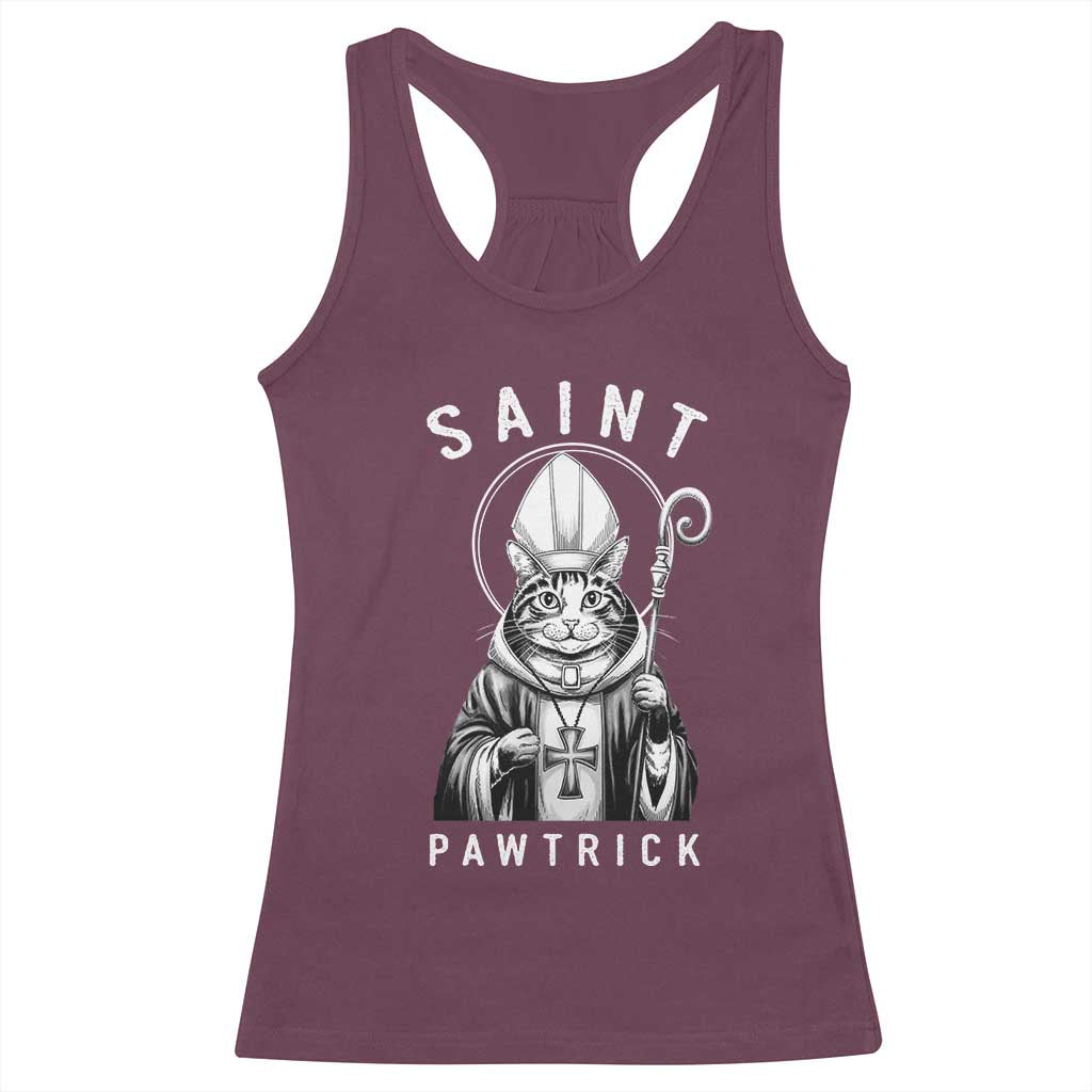 Funny St Patrick's Day Cat Racerback Tank Top Saint Pawtrick TS11 Maroon Print Your Wear