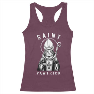 Funny St Patrick's Day Cat Racerback Tank Top Saint Pawtrick TS11 Maroon Print Your Wear