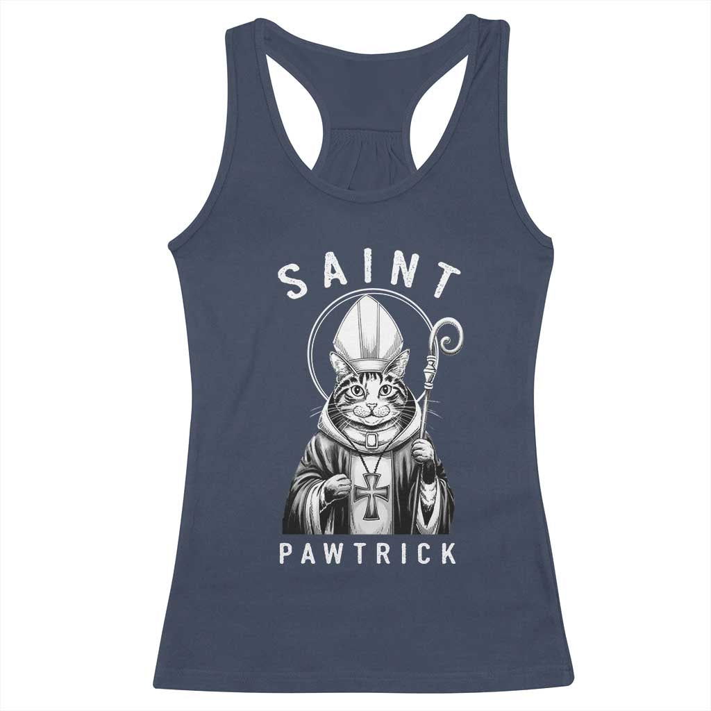 Funny St Patrick's Day Cat Racerback Tank Top Saint Pawtrick TS11 Navy Print Your Wear