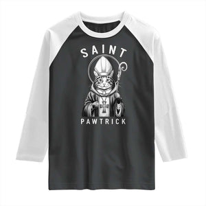 Funny St Patrick's Day Cat Raglan Shirt Saint Pawtrick TS11 Black White Print Your Wear