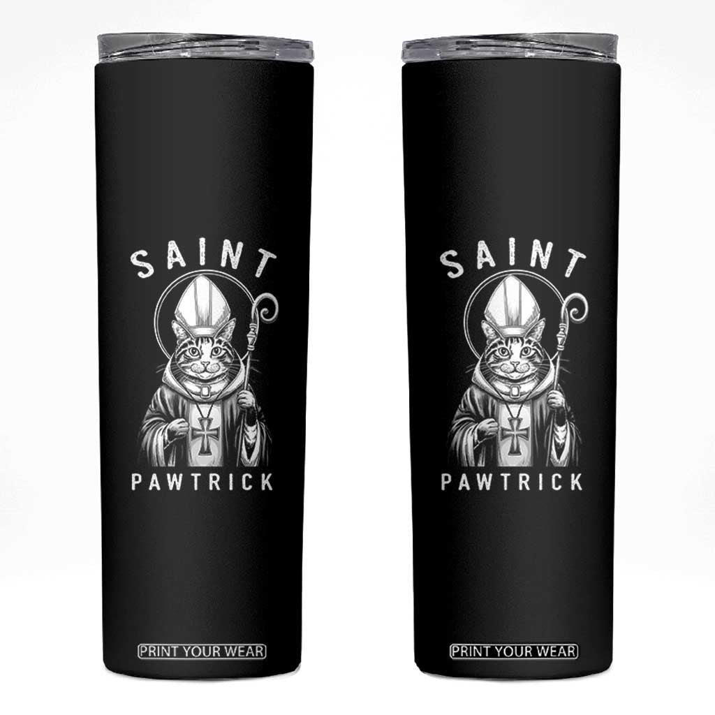 Funny St Patrick's Day Cat Skinny Tumbler Saint Pawtrick TS11 Black Print Your Wear