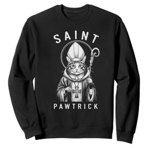 Funny St Patrick's Day Cat Sweatshirt Saint Pawtrick TS11 Black Print Your Wear