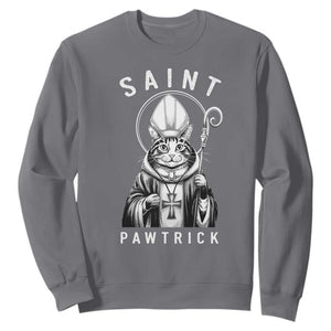 Funny St Patrick's Day Cat Sweatshirt Saint Pawtrick TS11 Charcoal Print Your Wear