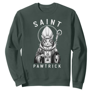 Funny St Patrick's Day Cat Sweatshirt Saint Pawtrick TS11 Dark Forest Green Print Your Wear