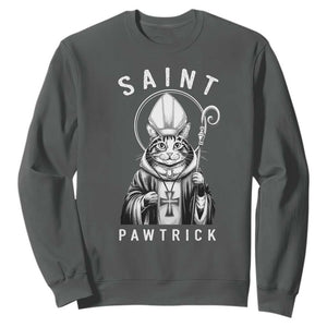 Funny St Patrick's Day Cat Sweatshirt Saint Pawtrick TS11 Dark Heather Print Your Wear