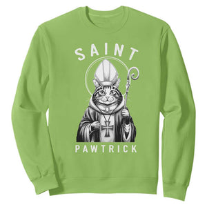 Funny St Patrick's Day Cat Sweatshirt Saint Pawtrick TS11 Lime Print Your Wear