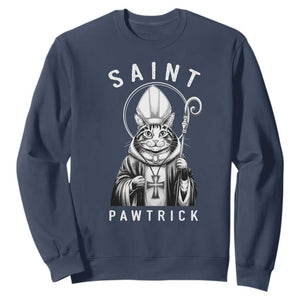 Funny St Patrick's Day Cat Sweatshirt Saint Pawtrick TS11 Navy Print Your Wear