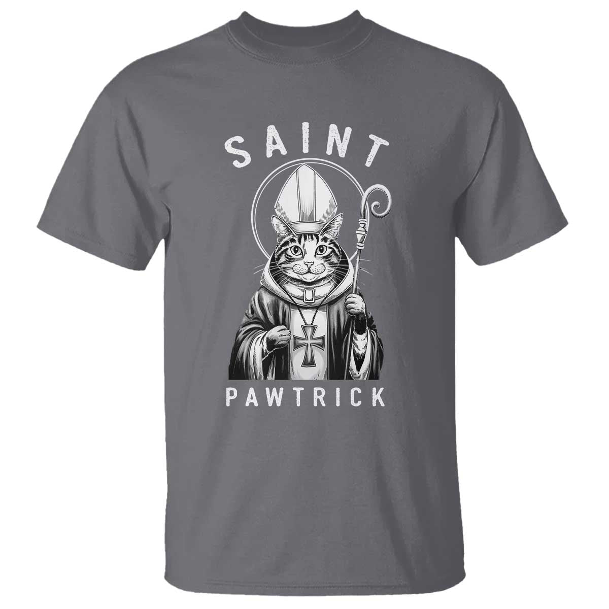 Funny St Patrick's Day Cat T Shirt Saint Pawtrick TS11 Charcoal Print Your Wear