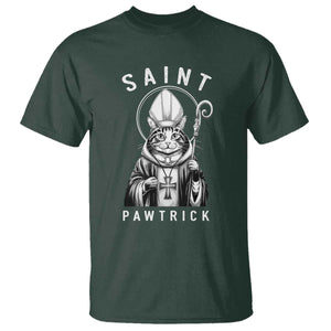 Funny St Patrick's Day Cat T Shirt Saint Pawtrick TS11 Dark Forest Green Print Your Wear