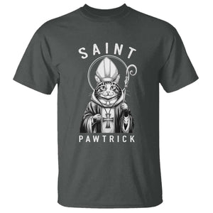 Funny St Patrick's Day Cat T Shirt Saint Pawtrick TS11 Dark Heather Print Your Wear