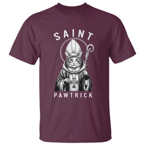 Funny St Patrick's Day Cat T Shirt Saint Pawtrick TS11 Maroon Print Your Wear