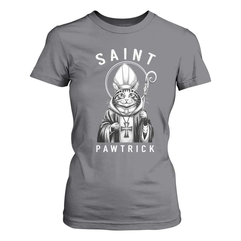 Funny St Patrick's Day Cat T Shirt For Women Saint Pawtrick TS11 Charcoal Print Your Wear