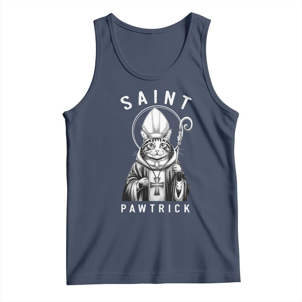 Funny St Patrick's Day Cat Tank Top Saint Pawtrick TS11 Navy Print Your Wear