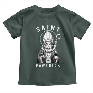 Funny St Patrick's Day Cat Toddler T Shirt Saint Pawtrick TS11 Dark Forest Green Print Your Wear