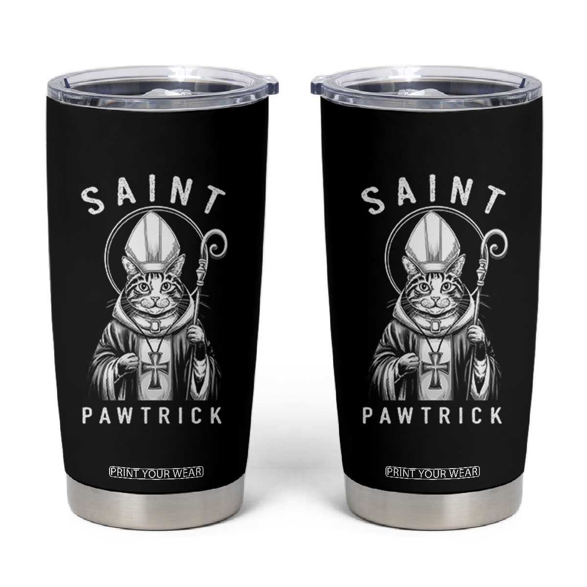Funny St Patrick's Day Cat Tumbler Cup Saint Pawtrick TS11 Black Print Your Wear