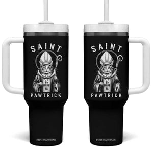 Funny St Patrick's Day Cat Tumbler With Handle Saint Pawtrick TS11 One Size: 40 oz Black Print Your Wear