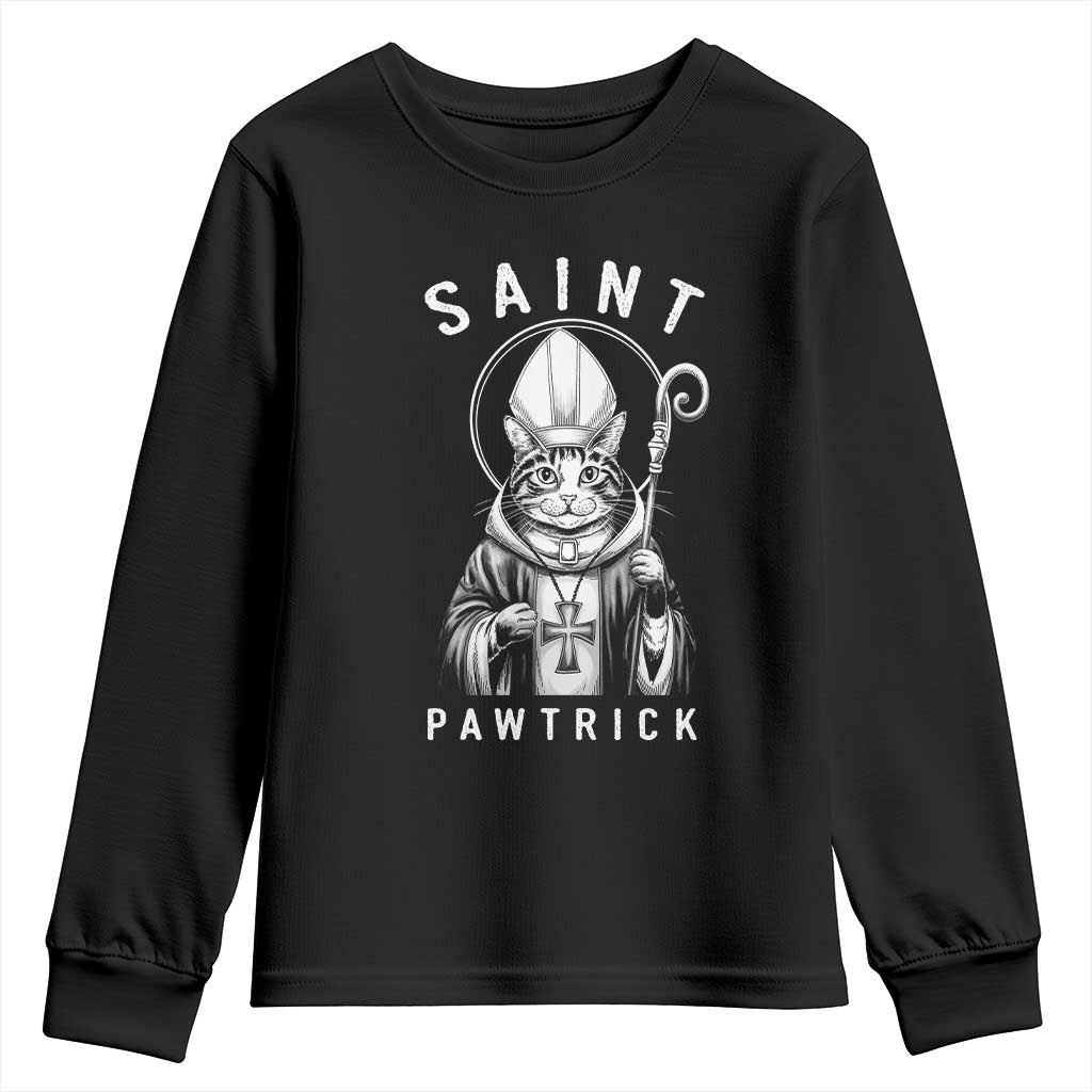 Funny St Patrick's Day Cat Youth Sweatshirt Saint Pawtrick TS11 Black Print Your Wear