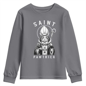 Funny St Patrick's Day Cat Youth Sweatshirt Saint Pawtrick TS11 Charcoal Print Your Wear
