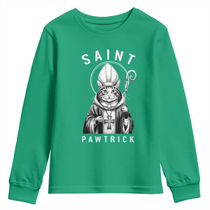 Funny St Patrick's Day Cat Youth Sweatshirt Saint Pawtrick TS11 Irish Green Print Your Wear