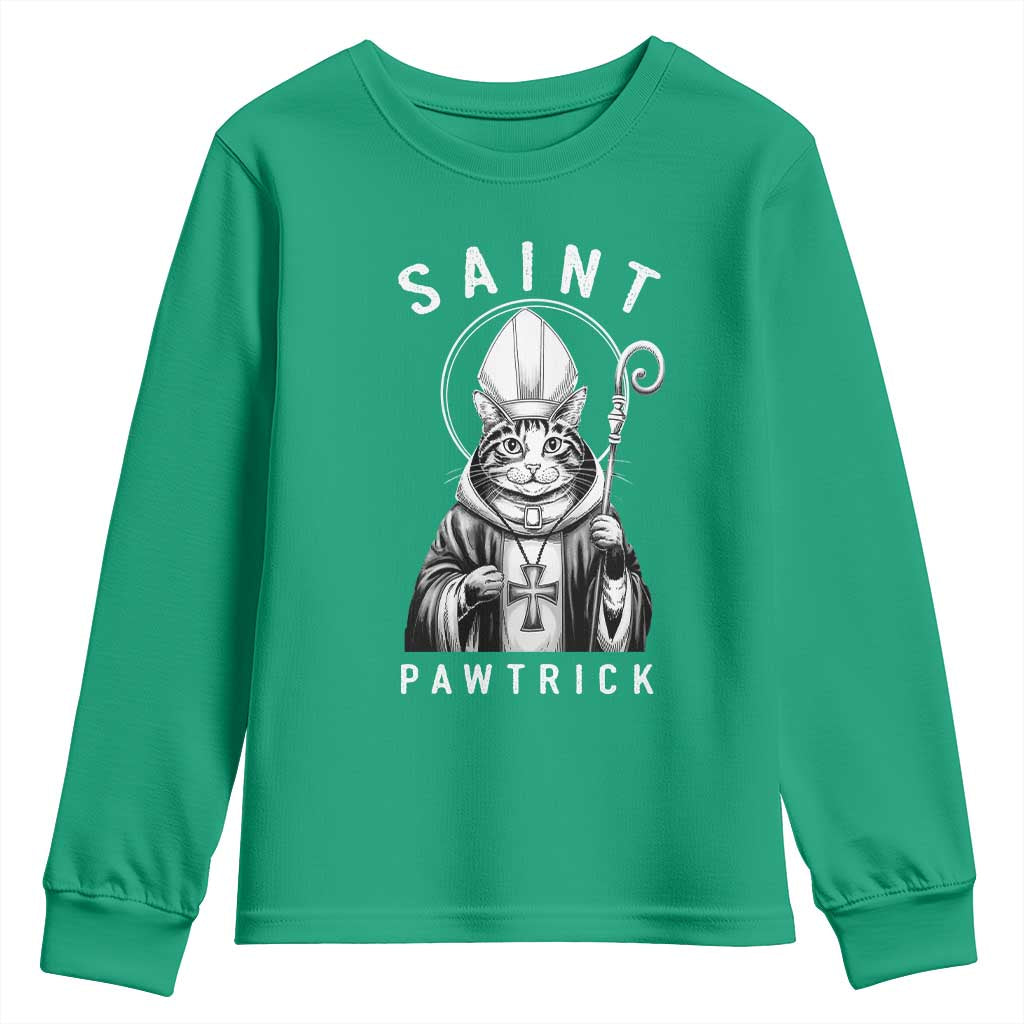Funny St Patrick's Day Cat Youth Sweatshirt Saint Pawtrick TS11 Irish Green Print Your Wear