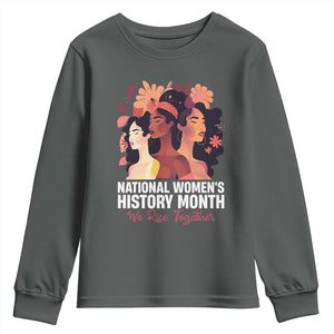 National Women's History Month We Rise Together Youth Sweatshirt TS11 Dark Heather Print Your Wear