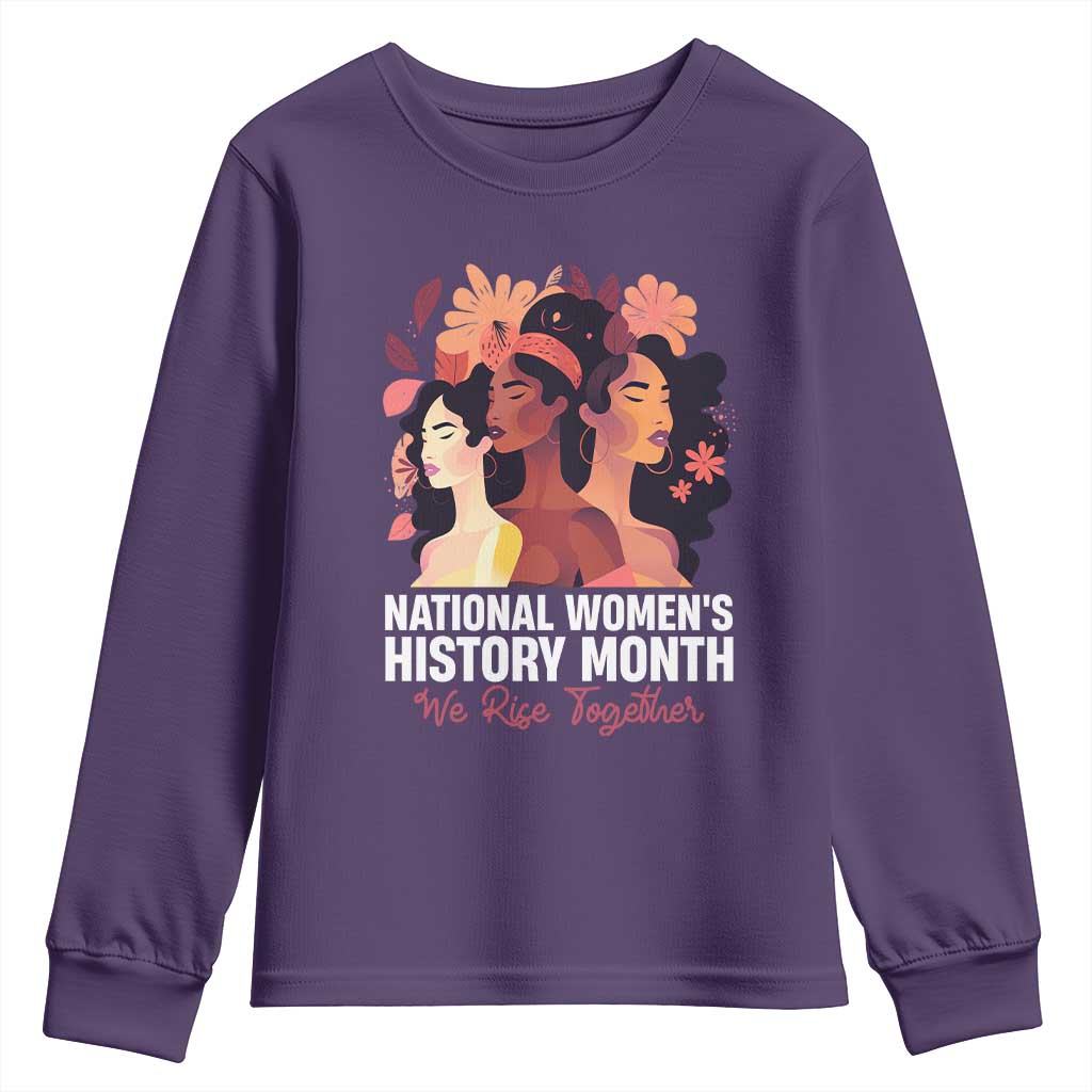 National Women's History Month We Rise Together Youth Sweatshirt TS11 Purple Print Your Wear