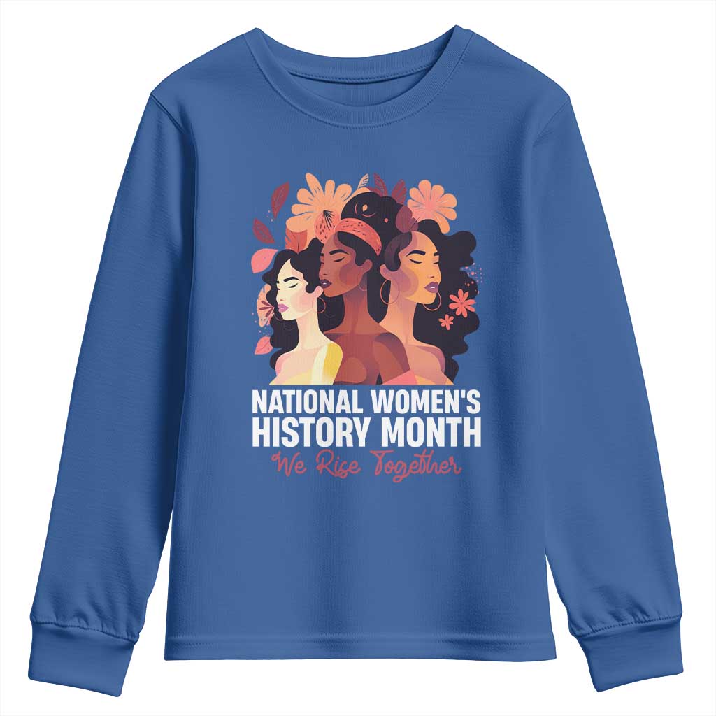 National Women's History Month We Rise Together Youth Sweatshirt TS11 Royal Blue Print Your Wear