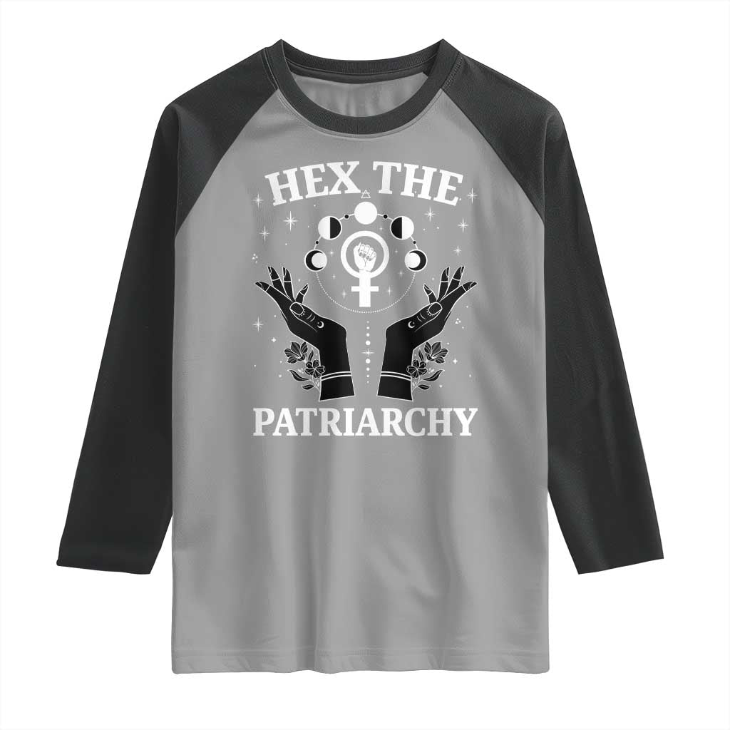 Hex The Patriarchy Raglan Shirt Feminist Witch Female Symbol TS11 Sport Gray Black Print Your Wear