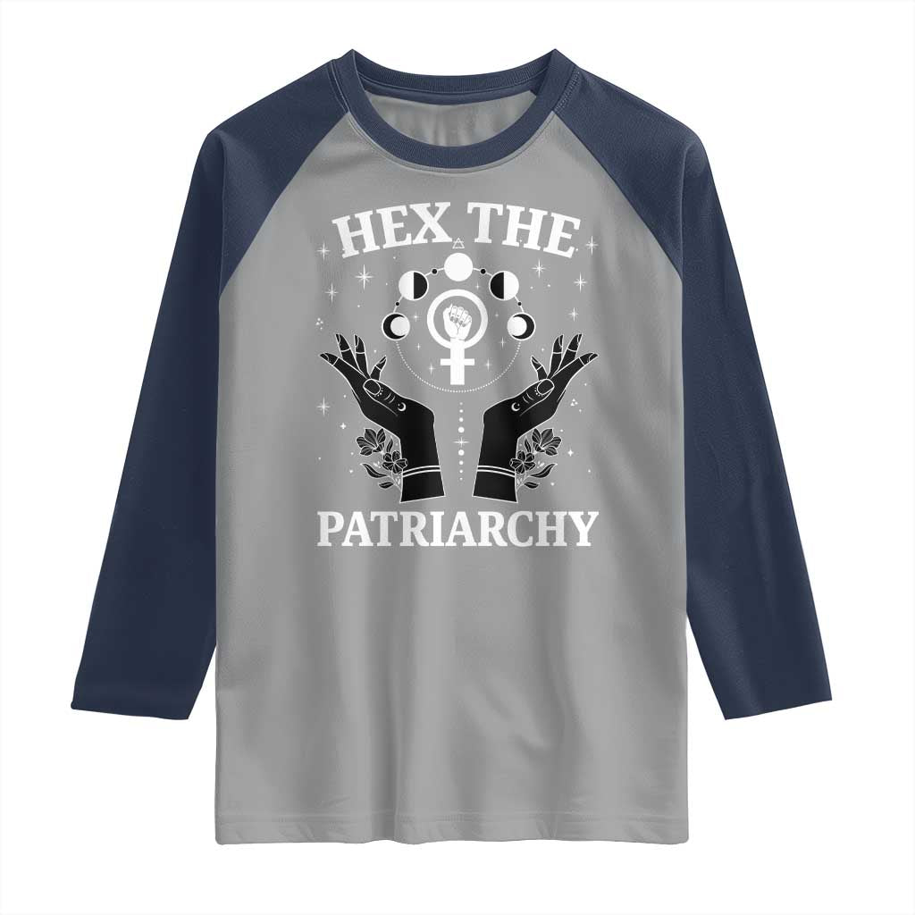 Hex The Patriarchy Raglan Shirt Feminist Witch Female Symbol TS11 Sport Gray Navy Print Your Wear