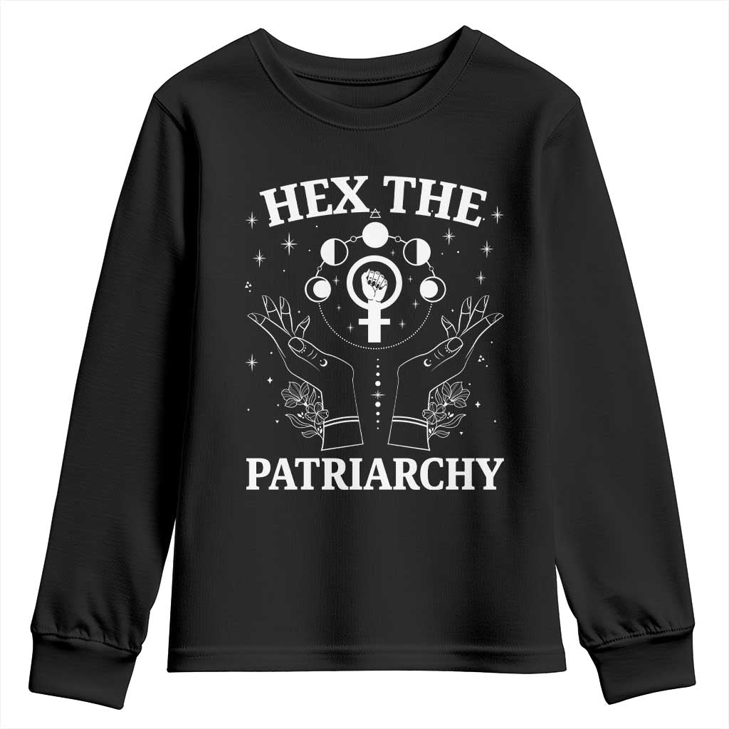 Hex The Patriarchy Youth Sweatshirt Feminist Witch Female Symbol TS11 Black Print Your Wear