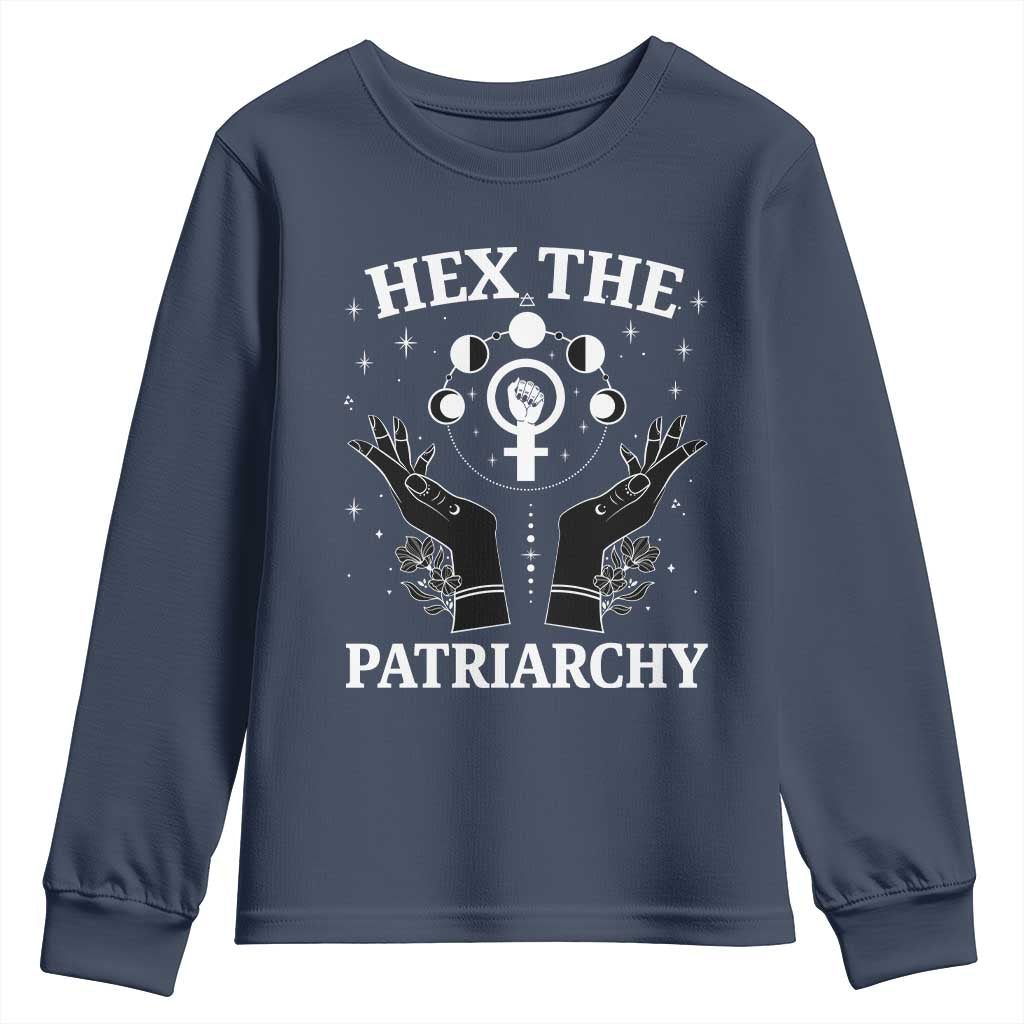 Hex The Patriarchy Youth Sweatshirt Feminist Witch Female Symbol TS11 Navy Print Your Wear