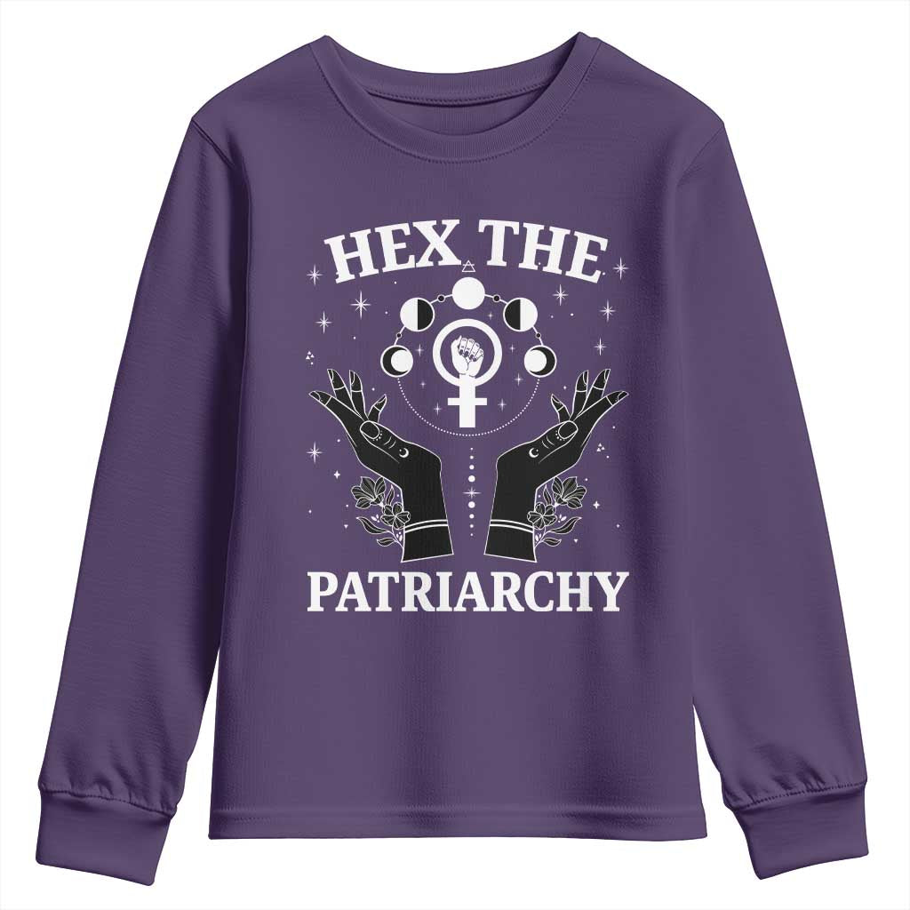 Hex The Patriarchy Youth Sweatshirt Feminist Witch Female Symbol TS11 Purple Print Your Wear