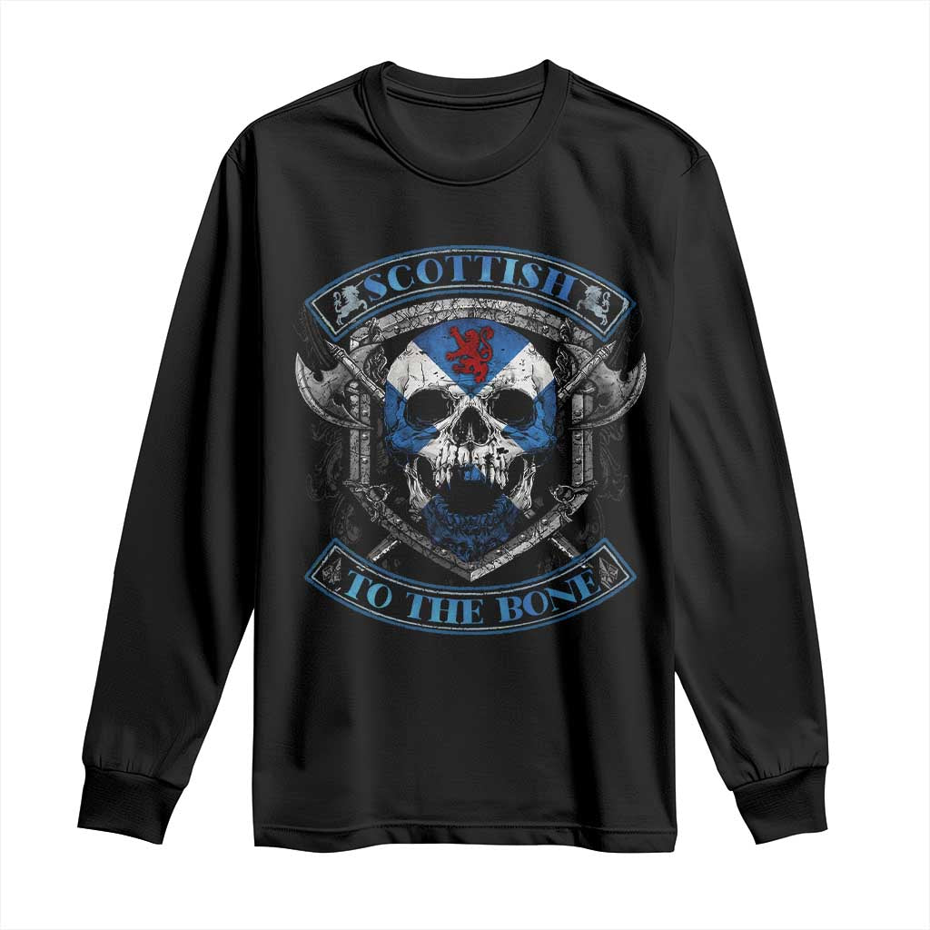 Funny Scottish Viking Long Sleeve Shirt Scottish To The Bone Vintage Scottish Lion Rampant Flag Skull TS11 Black Print Your Wear