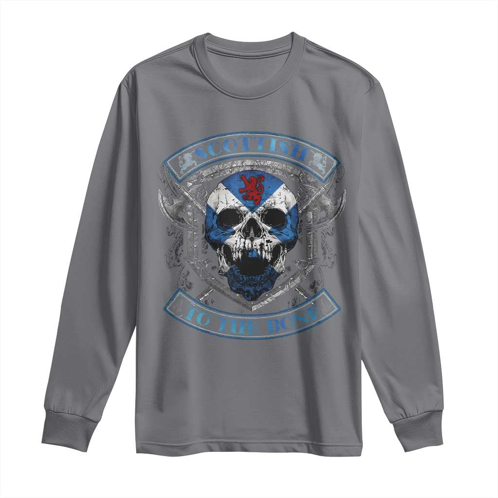 Funny Scottish Viking Long Sleeve Shirt Scottish To The Bone Vintage Scottish Lion Rampant Flag Skull TS11 Charcoal Print Your Wear