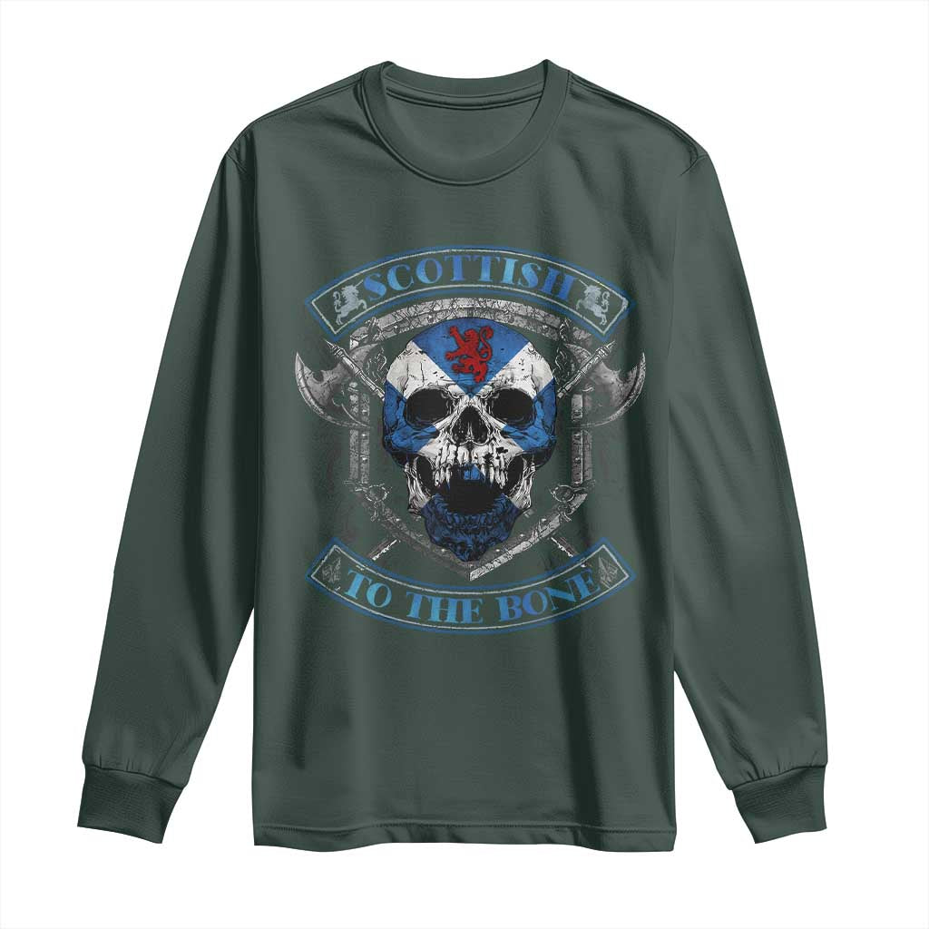 Funny Scottish Viking Long Sleeve Shirt Scottish To The Bone Vintage Scottish Lion Rampant Flag Skull TS11 Dark Forest Green Print Your Wear