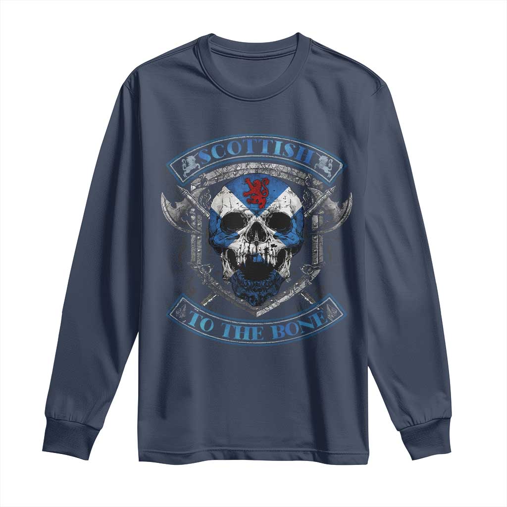 Funny Scottish Viking Long Sleeve Shirt Scottish To The Bone Vintage Scottish Lion Rampant Flag Skull TS11 Navy Print Your Wear
