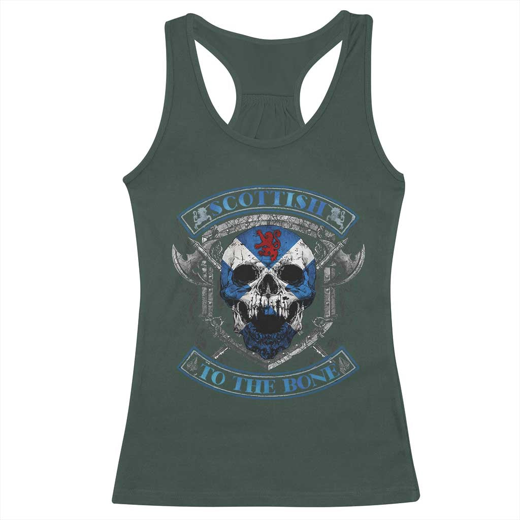 Funny Scottish Viking Racerback Tank Top Scottish To The Bone Vintage Scottish Lion Rampant Flag Skull TS11 Dark Forest Green Print Your Wear