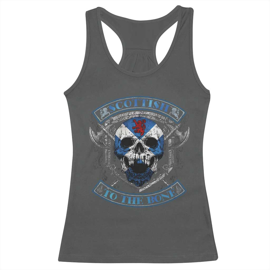 Funny Scottish Viking Racerback Tank Top Scottish To The Bone Vintage Scottish Lion Rampant Flag Skull TS11 Dark Heather Print Your Wear