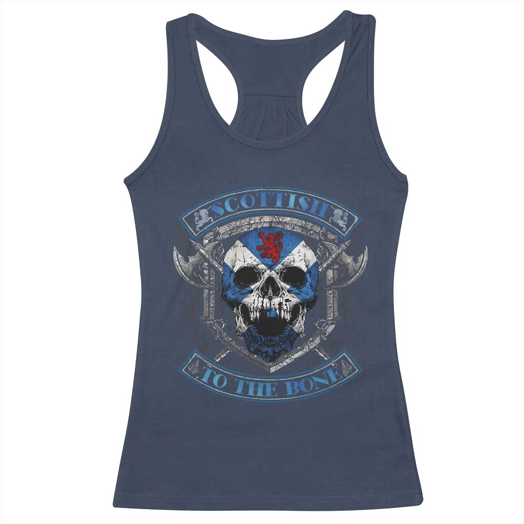 Funny Scottish Viking Racerback Tank Top Scottish To The Bone Vintage Scottish Lion Rampant Flag Skull TS11 Navy Print Your Wear