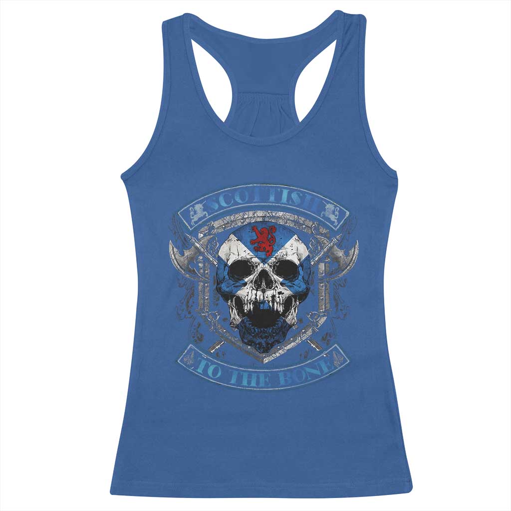 Funny Scottish Viking Racerback Tank Top Scottish To The Bone Vintage Scottish Lion Rampant Flag Skull TS11 Royal Blue Print Your Wear