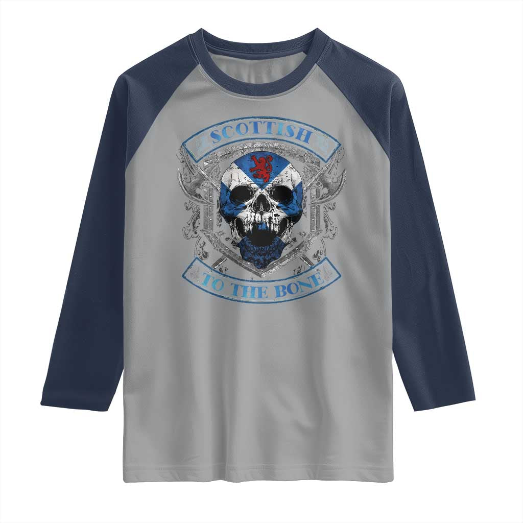 Funny Scottish Viking Raglan Shirt Scottish To The Bone Vintage Scottish Lion Rampant Flag Skull TS11 Sport Gray Navy Print Your Wear
