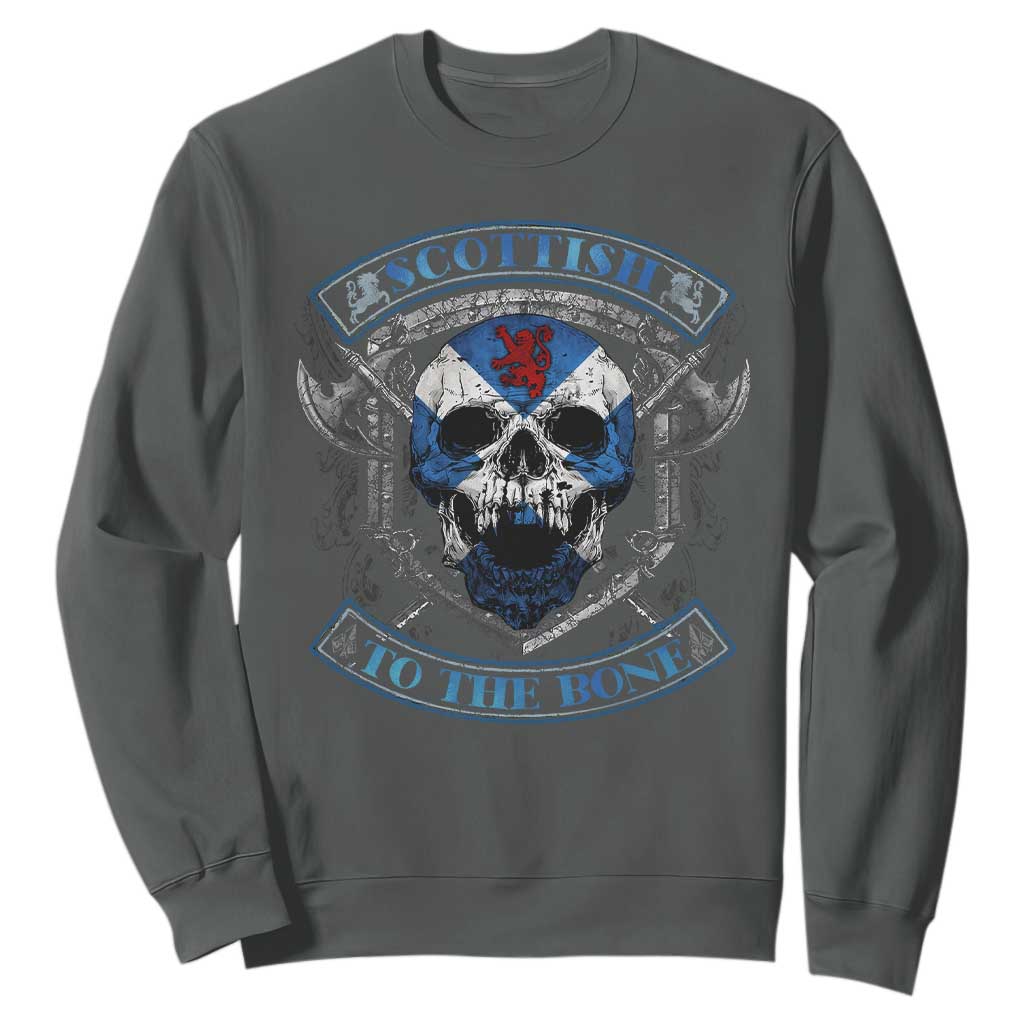 Funny Scottish Viking Sweatshirt Scottish To The Bone Vintage Scottish Lion Rampant Flag Skull TS11 Dark Heather Print Your Wear