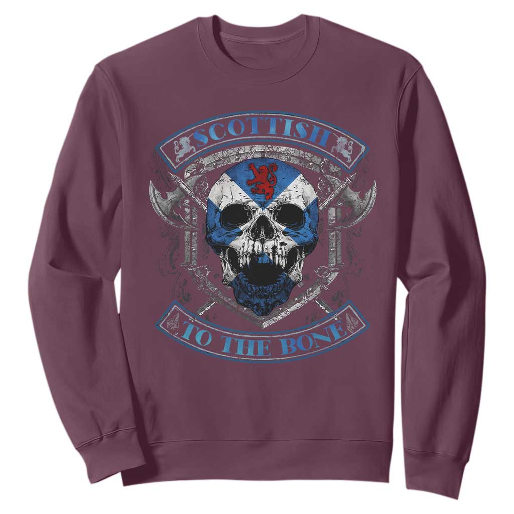 Funny Scottish Viking Sweatshirt Scottish To The Bone Vintage Scottish Lion Rampant Flag Skull TS11 Maroon Print Your Wear