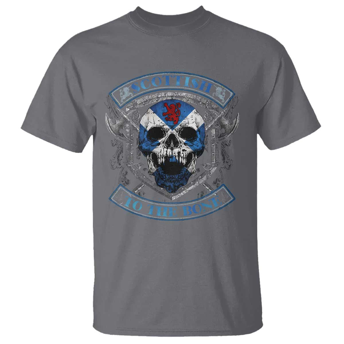 Funny Scottish Viking T Shirt Scottish To The Bone Vintage Scottish Lion Rampant Flag Skull TS11 Charcoal Print Your Wear