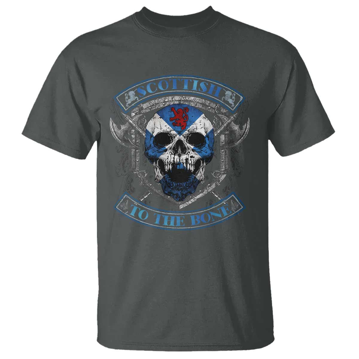 Funny Scottish Viking T Shirt Scottish To The Bone Vintage Scottish Lion Rampant Flag Skull TS11 Dark Heather Print Your Wear