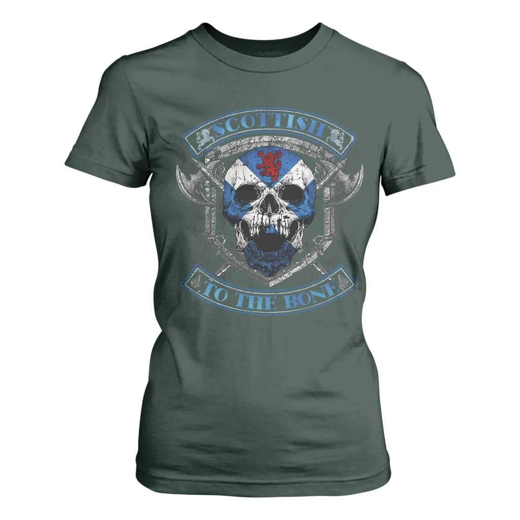 Funny Scottish Viking T Shirt For Women Scottish To The Bone Vintage Scottish Lion Rampant Flag Skull TS11 Dark Forest Green Print Your Wear